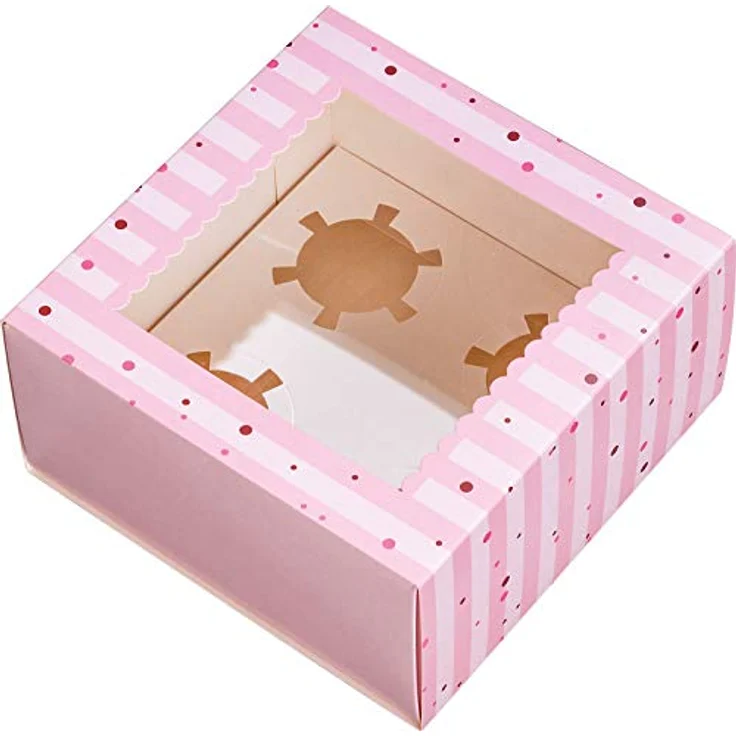 folia 48401 - Gebäck - Geschenkschachtel - Set I für 2 Boxen, lebensmittelechte Pappboxen je 20 x 20 x 10 cm, mit Sichtfenster und Einlage, ideal zum Verschenken von Muffins und Cupcakes – Bild 5