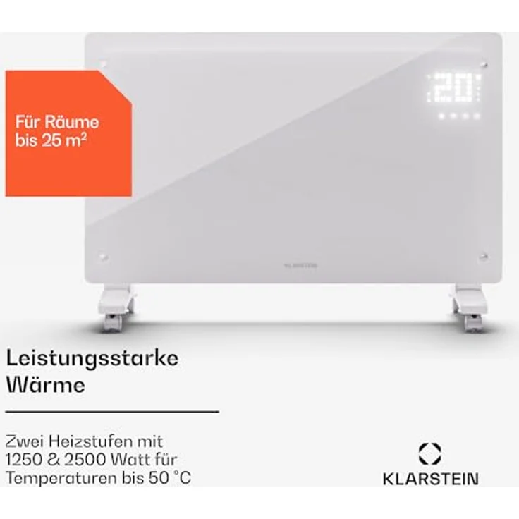 Klarstein Bornholm Smart Elektroheizung 2500 W Konvektor Heizung mit App-Control, Wandmontage & Bodenrollen, mit Thermostat – Bild 3
