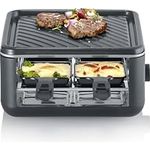 SEVERIN Mini Raclette-Grill für 4 Personen, Black Line, 800W Leistung, mit extra tiefen antihaftbeschichteten Pfännchen