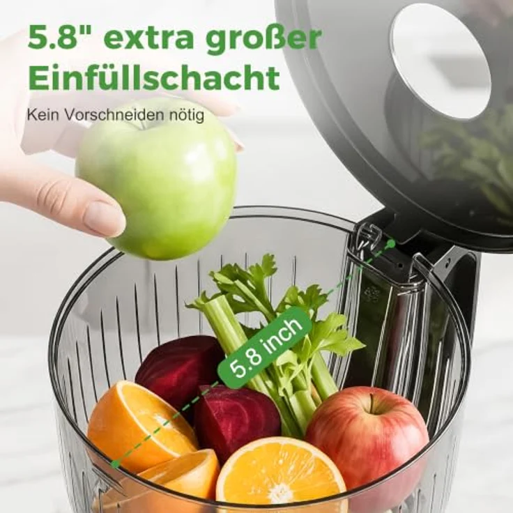 YASHE Slow Juicer, 300W Entsafter mit 148 mm Einfüllschacht für ganze Früchte, BPA-frei, ideal für Nussmilch & Saft, leicht zu reinigen – Bild 2