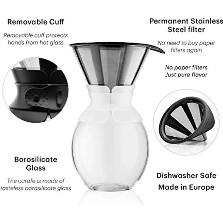 Bodum POUR über Kaffeemaschine (Permanent Filter, Spülmaschinenfest, 1,0 l/34 oz) ? Rot, glas, weiß, 1.5 L/51 oz – Bild 5