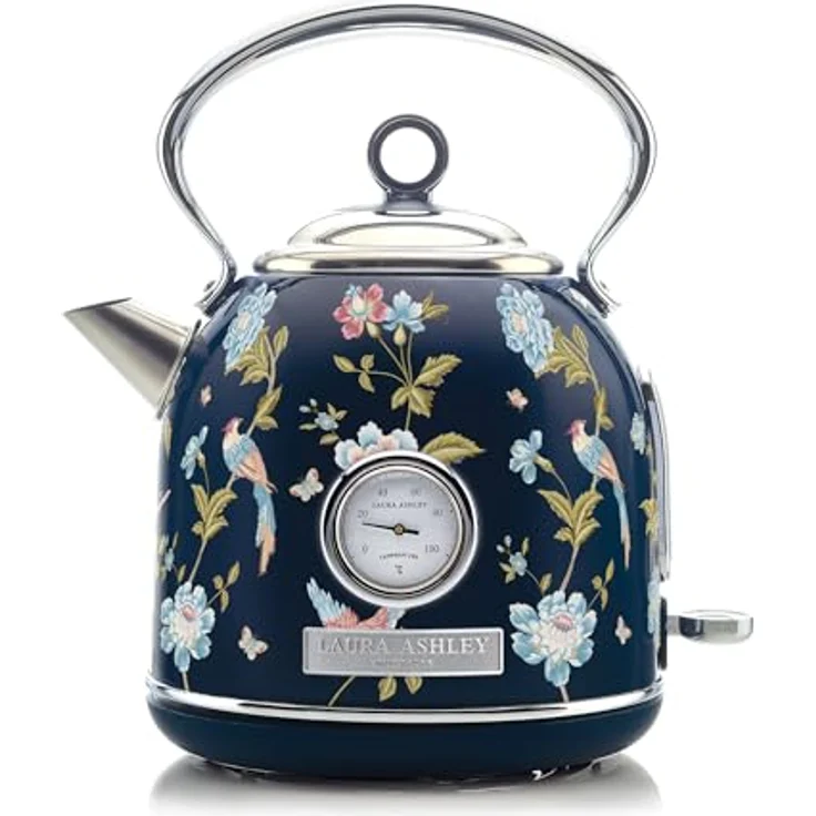 VQ Laura Ashley Elveden Navy, Kabelloser Edelstahl-Wasserkocher mit 1.7 Litern, 2.2 kW Schnellkochtechnologie, Überhitzungsschutz und Temperaturanzeige – Bild 1