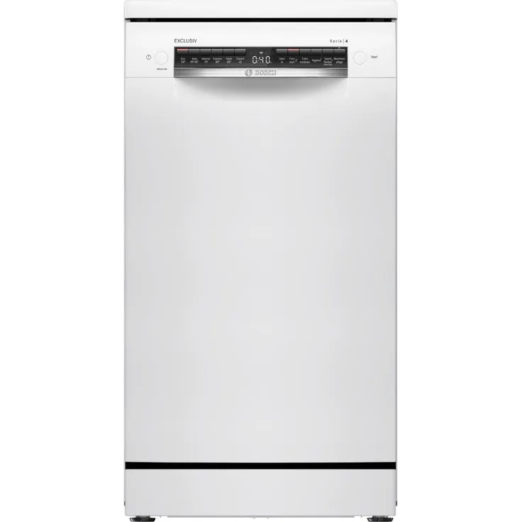 Bosch SPS4EMW02D Exclusiv Serie 4, 45 cm Standgeschirrspüler in Weiß mit Home Connect, 10 Gedecke, 6 Programme, Hygiene- und Intensiv-Programm
