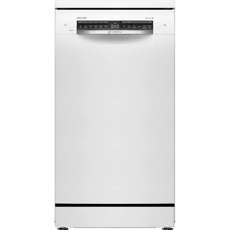 Bosch SPS4EMW02D Exclusiv Serie 4, 45 cm Standgeschirrspüler in Weiß mit Home Connect, 10 Gedecke, 6 Programme, Hygiene- und Intensiv-Programm