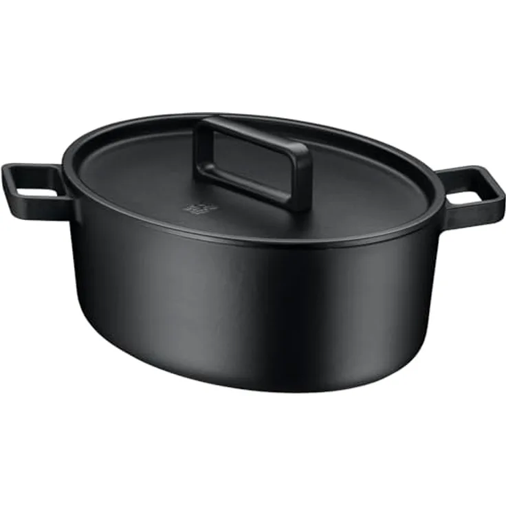 WMF Flavour Bräter oval 34 x 28 cm, Gusseisen Bräter Induktion, emailliert, moderne Eleganz, schwarz