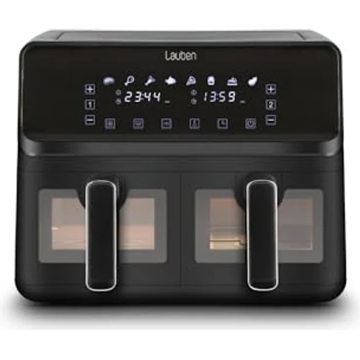 Lauben DualZone® Heißluftfritteuse 8000BC Air Fryer mit zwei Körben, Gesamtvolumen 8l, individuelle Einstellung beider Körbe getrennt, Klarsichtfenster, 8 voreingestellte Programme
