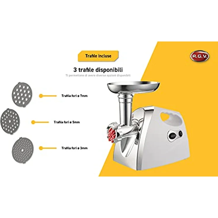 RGV Duetto Plus Fleischwolf 500 W, 3-in-1 Gerät aus Edelstahl, inkl. Reibe und Wurstfüller, weiss – Bild 5