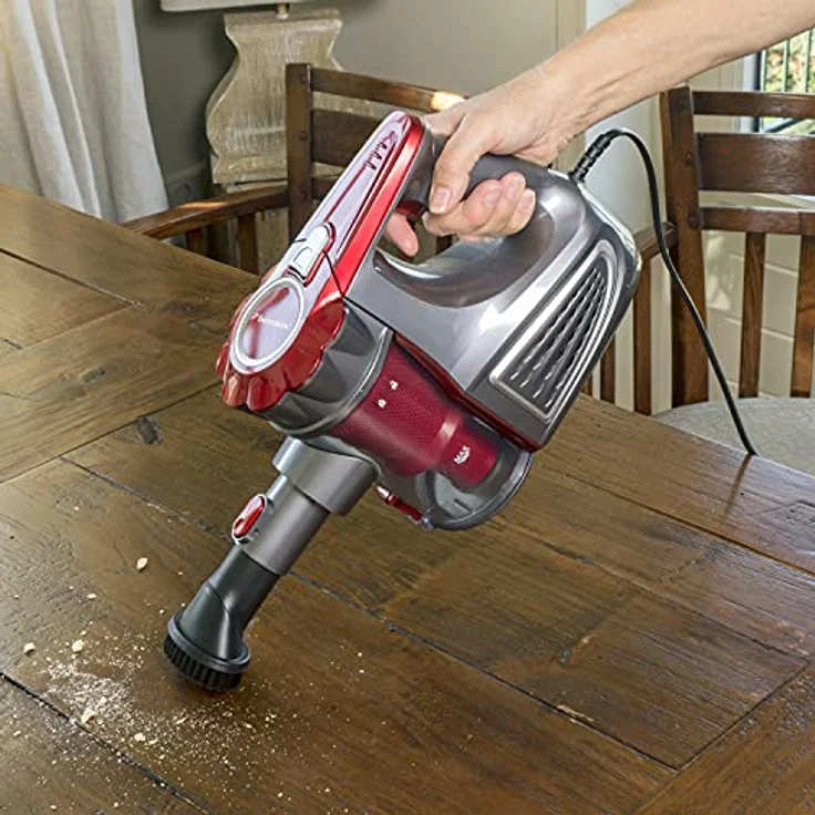Bestron Beutelloser Handstaubsauger mit Stab, Aktionsradius: 6,5 m, Kapazität: 0,6 l, 600 Watt, Rot-Grau – Bild 3