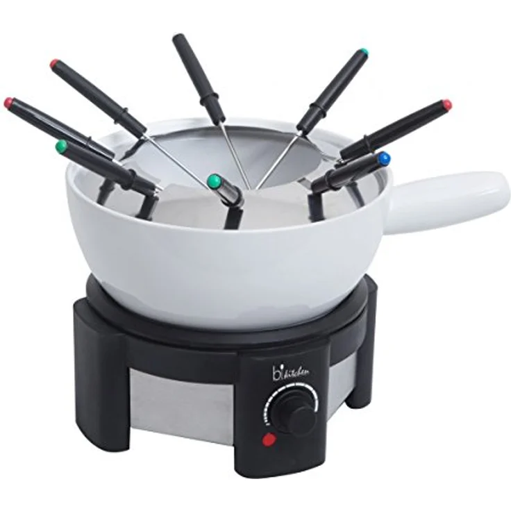 BiKitchen Fondue 200, 1500W Fondue-Set mit 8 Fonduegabeln, kabelgebunden, Kontrollleuchte, stufenloser Temperaturregler, Gusseisen- und Keramiktopf – Bild 1