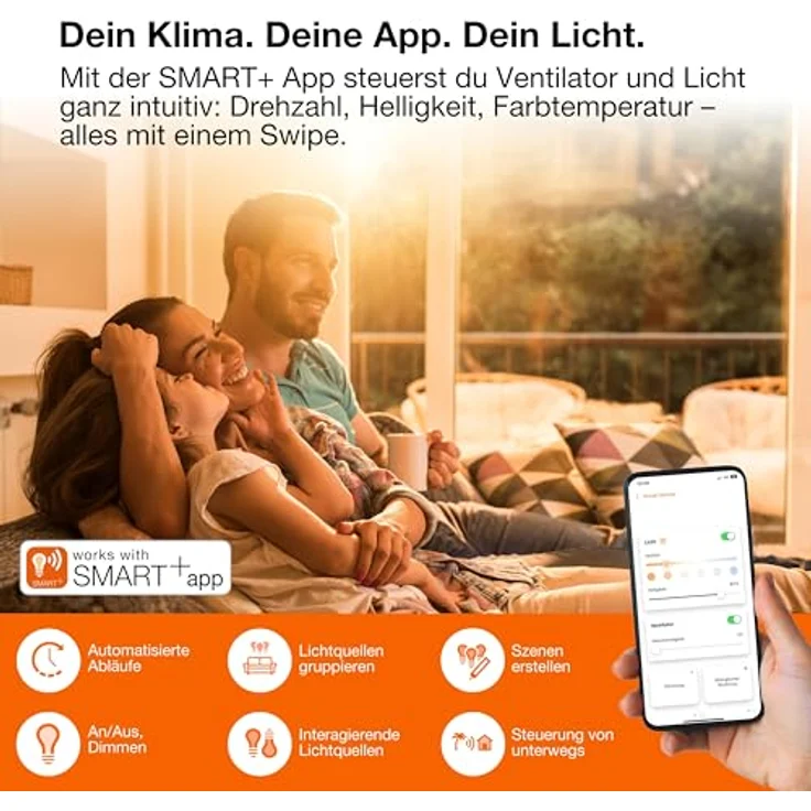 Osram WiFi Deckenventilator mit LED Lampe, dimmbar, 3000 Lumen, Lichtfarbe warmweiß bis tageslichtweiß, App-Steuerung & Fernbedienung, weiß – Bild 5