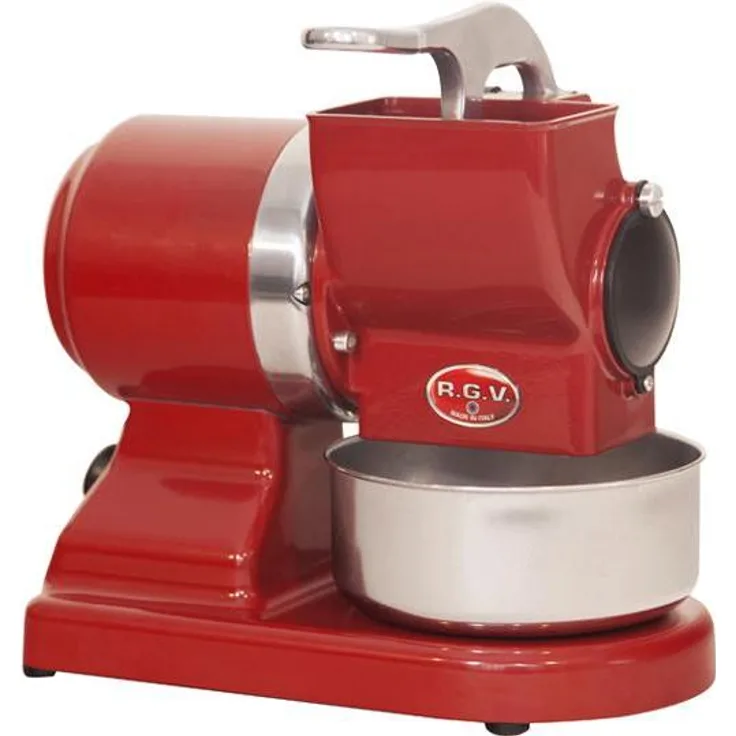 RGV Elektrische Reibe und Spiralisierer, robuste Küchenreibe aus Aluminium und Edelstahl, 450 Watt, rot