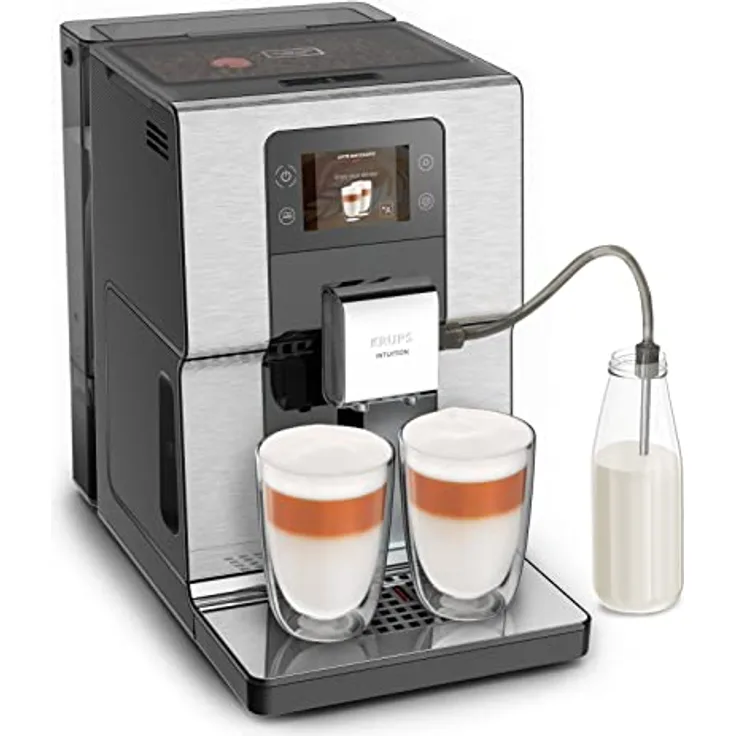 Krups Intuition Experience EA876D Kaffeemaschine, Super-Automatik, Farb-Touchscreen, Kaffeemaschine mit Leuchtanzeigen, 17 Getränke, personalisierte Rezepte, Edelstahl