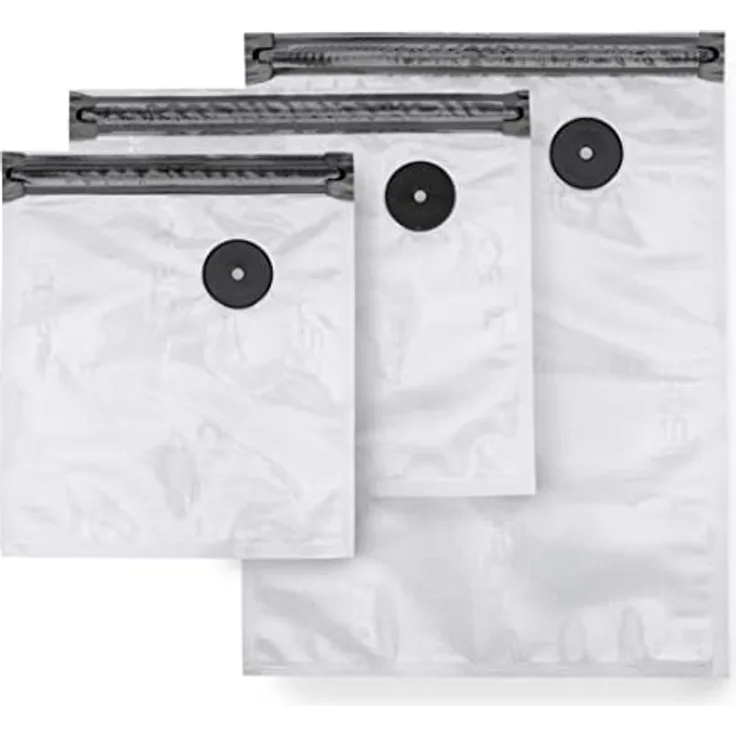 CASO Vacu ZIP-Bags Set - 20 Folienbeutel in 3 verschiedenen Größen, besonders stark und reißfest (150 μm), wiederverwendbar, SousVide, inkl. 2 Vacu ZIP-Locker und 4 Bögen Food Manager Sticker