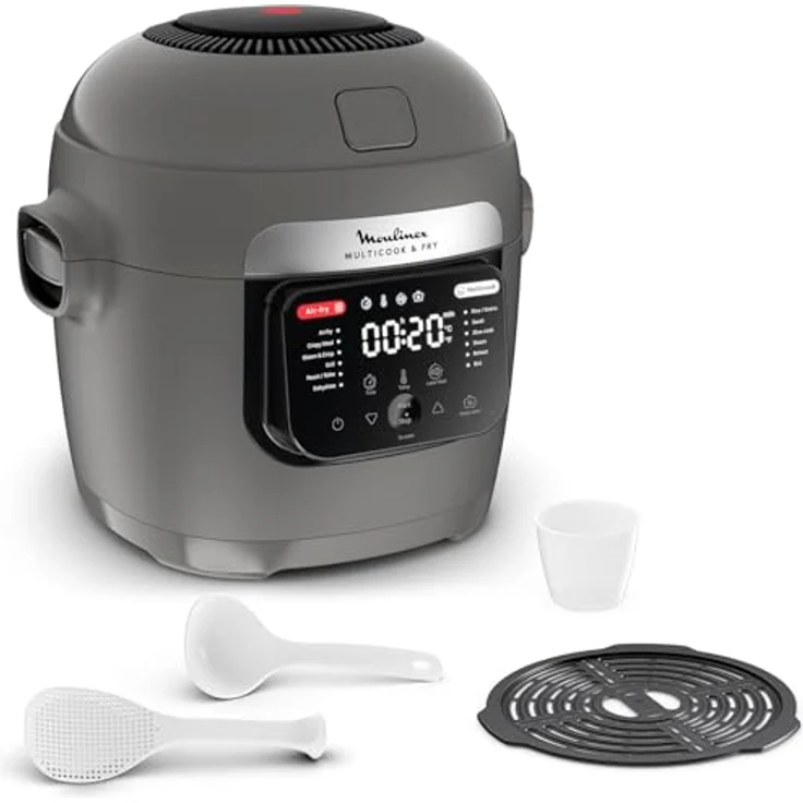Moulinex Multicook & Fry MZ730BF0, Multikocher & integrierter Airfryer mit 12 Programmen, 6L Kapazität, zweistufigem Kochen, verzögertem Start, Hippo-Grau – Bild 1