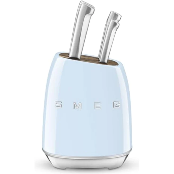 Smeg Messerblock KBSF02PB in Hellblau, aus Edelstahl und Akazienholz – Bild 1