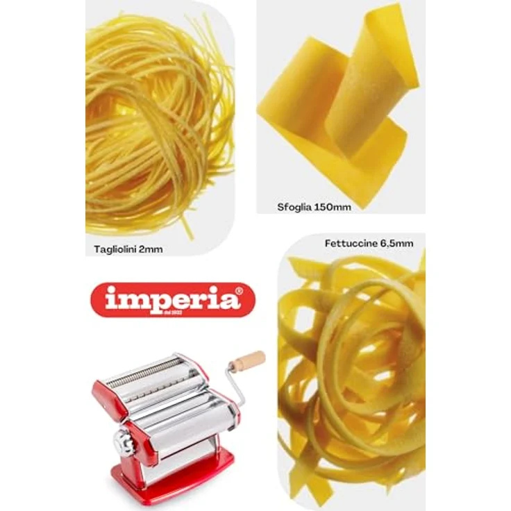 Imperia IPasta Fettuccine & Tagliolini 2/6,5 mm, Simplex Spaghetti (Ø2 mm) + Raviolamp 24 klassische Ravioli, hochwertige Nudelmaschine – Bild 3