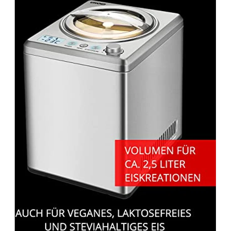 Unold 48980 Eismaschine Profi Plus inkl. Eisbuch mit 101 Rezepten | Speiseeisbereiter 2.5 L, Edelstahl, vollautomatischer, selbstkühlender Kompressor, 250 W – Bild 2