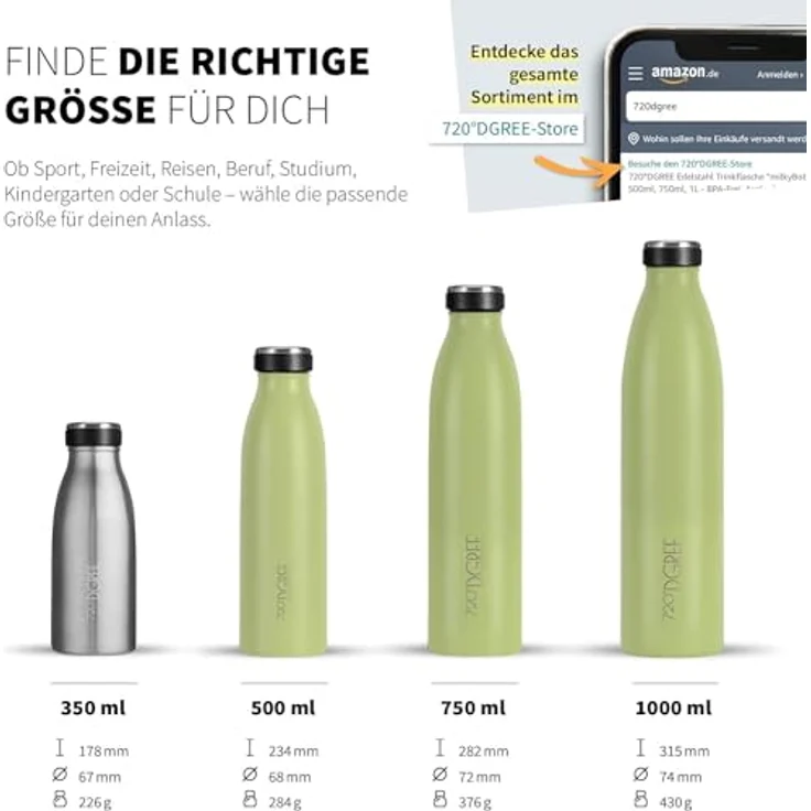 720°DGREE Trinkflasche Doppelwandig Edelstahl 500ml Isolierflasche milkyBottle light green matt – Bild 3