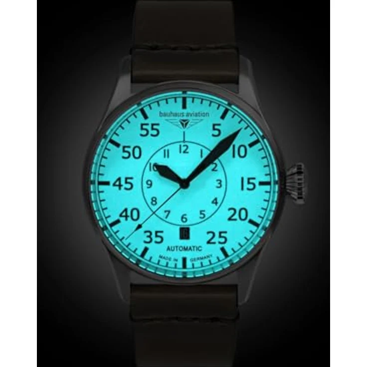 Bauhaus Aviation Flight Control, Automatik Uhr SW 200, Edelstahl, beiges Ziffernblatt mit leuchtenden Zahlen – Bild 3