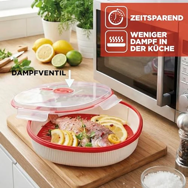 Snips Dampfgarer für Mikrowelle 2L, Weiß, mit Herausnehmbarem Korb und Dampfventil, Spülmaschinenfest, Made in Italy – Bild 3