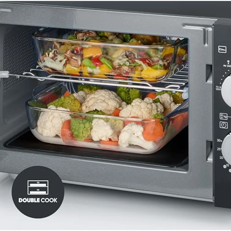 Severin MW 7762 Mikrowelle, Standgerät, mit Grill und Heißluft, Garraum 20 L, 800W, Auftauen, Aufbackfunktion, Kindersicherung, inkl. Drehteller, schwarz – Bild 4