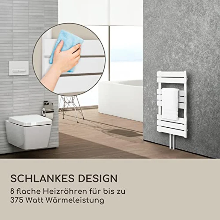 Blumfeldt Badheizkörper, Design Heizkörper Flach, 355 W Vertikal Heizkörper mit Thermostat, für Badezimmer & Wohnzimmer, Weiß – Bild 3