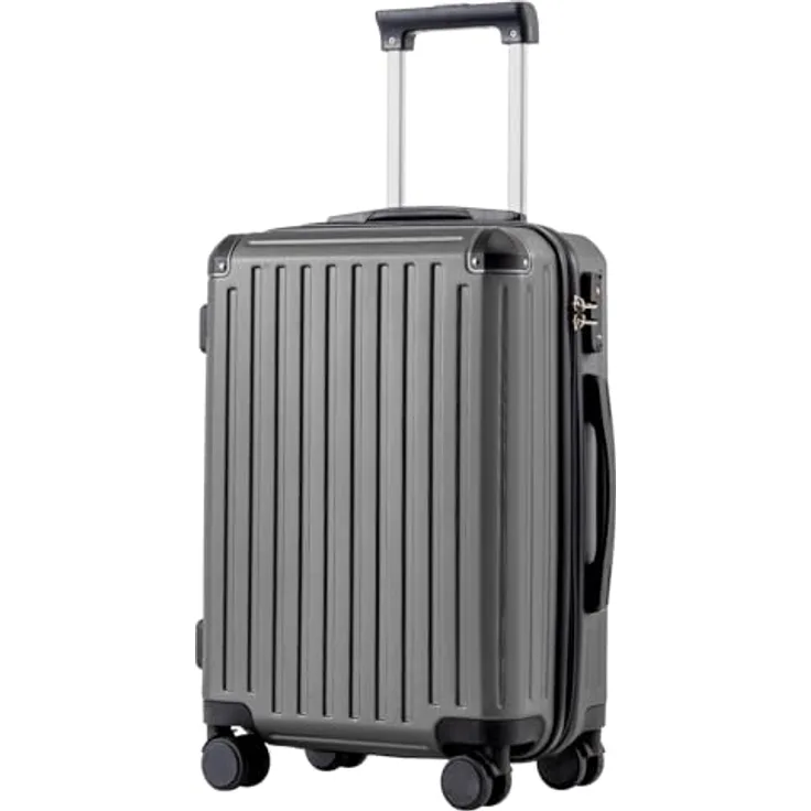 COOLIFE Koffer Trolley-Koffer Hartschalen-Rollkoffer aus ABS mit TSA-Schloss, Teleskopgriff, 4 Zwillingsrollen, grau, Handgepäck 55,5×38,5×22,5 cm, 38L