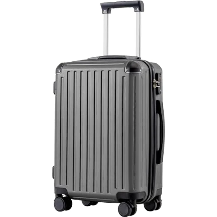 COOLIFE Koffer Trolley-Koffer Hartschalen-Rollkoffer aus ABS mit TSA-Schloss, Teleskopgriff, 4 Zwillingsrollen, grau, Handgepäck 55,5×38,5×22,5 cm, 38L – Bild 1