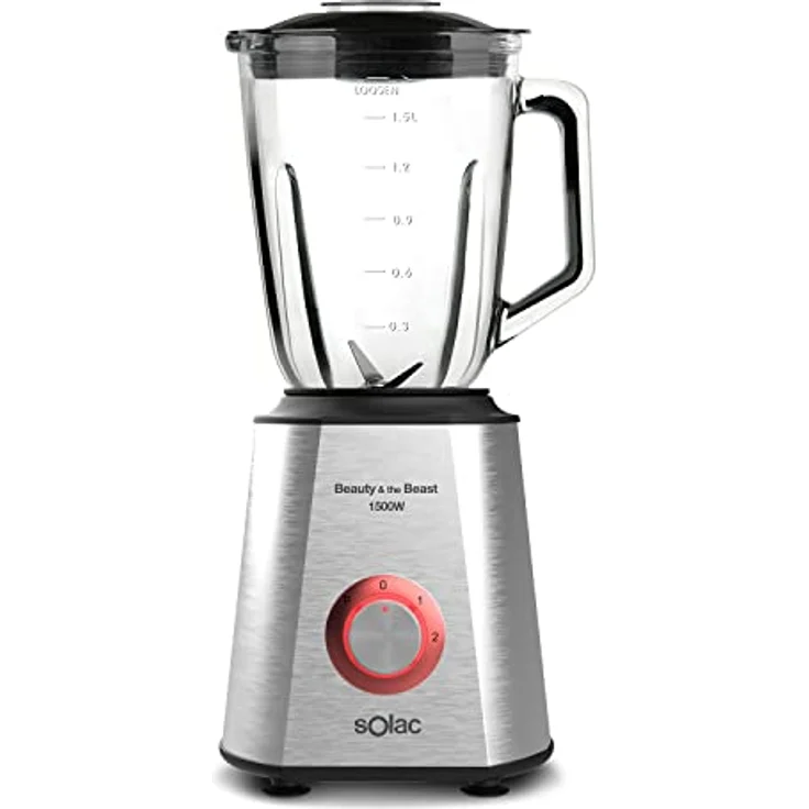 Solac BV5728 Beauty and the Beast 1500 Standmixer, 1.500 W, 6 Klingen aus Edelstahl, 2 Geschwindigkeitsstufen + Turbo, Eiszerkleinerung, Karaffe mit Skala 1,5 l, Rot, Transparent, Silber – Bild 1