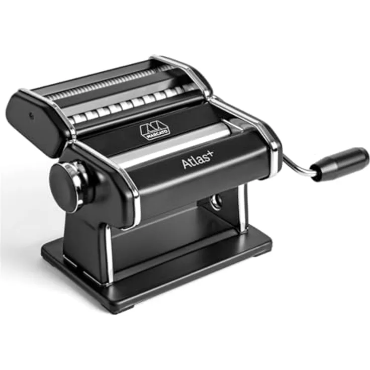 Marcato Atlas+ Nudelmaschine, 4-in-1 Pasta Maker für Lasagne, Fettuccine, Tagliolini und Spaghetti, eloxiertes Aluminium, hergestellt in Italien, kompatibel mit zusätzlichem Zubehör