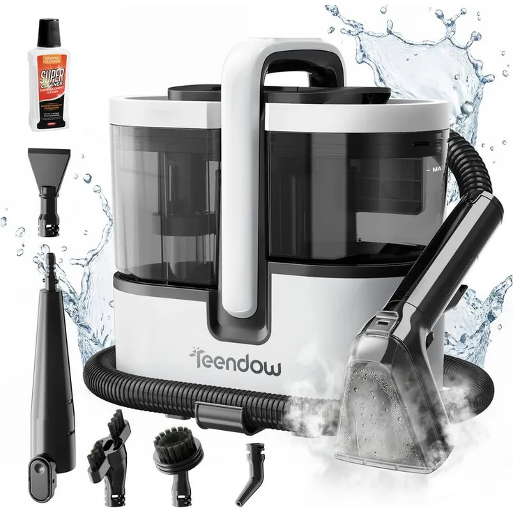 Teendow C7MAX Wasch-Sauger mit Dampf, 1800 W, 1.6L Wassertank, Hochtemperatur-Dampf >100°C in 30s, 18KPa Saugleistung, Polster- und Teppichreiniger