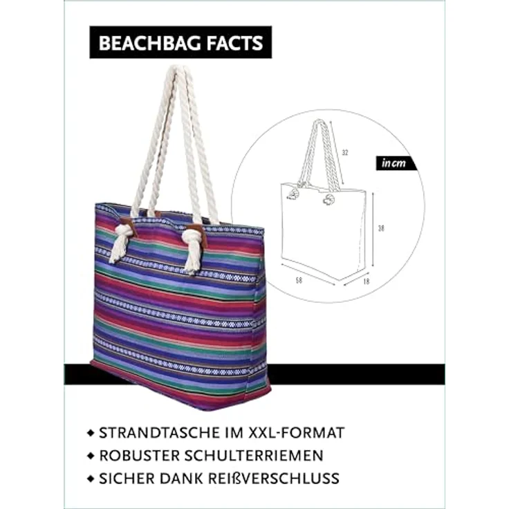 DonDon XXL Strandtasche mit Reißverschluss, praktische Beach Bag Umhängetasche für Damen, strapazierfähig und wasserabweisend, inkl. stylischer Mini Tasche, Boho Style – Bild 2