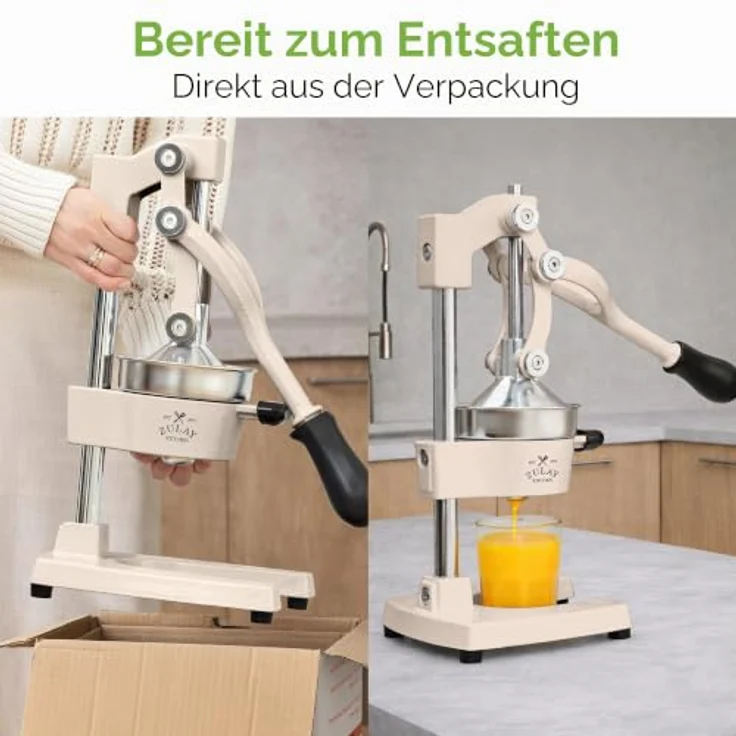 Zulay Professionelle Zitruspresse, manuelle Orangenpresse und Zitronenpresse aus Metall, Premium-Qualität, gusseiserne Konstruktion, Crème – Bild 3