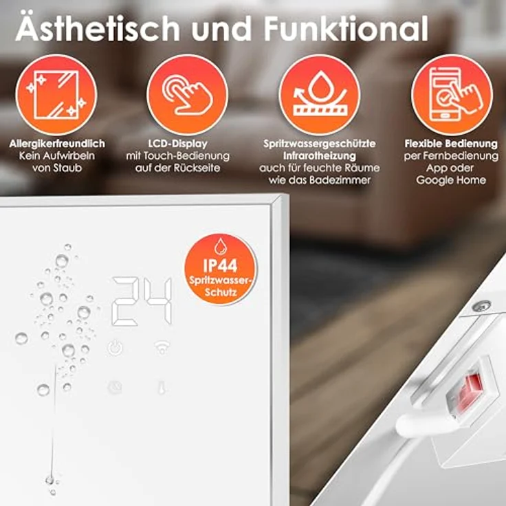 KESSER® Infrarotheizung Energiesparend Infrarot Standgerät & Wandmontage Elektroheizung 700W mit Fernbedienung Thermostat & App-Steuerung Elektrisch Heizpaneel Heizung Konvektor Standfüße in Onyx Schwarz – Bild 3