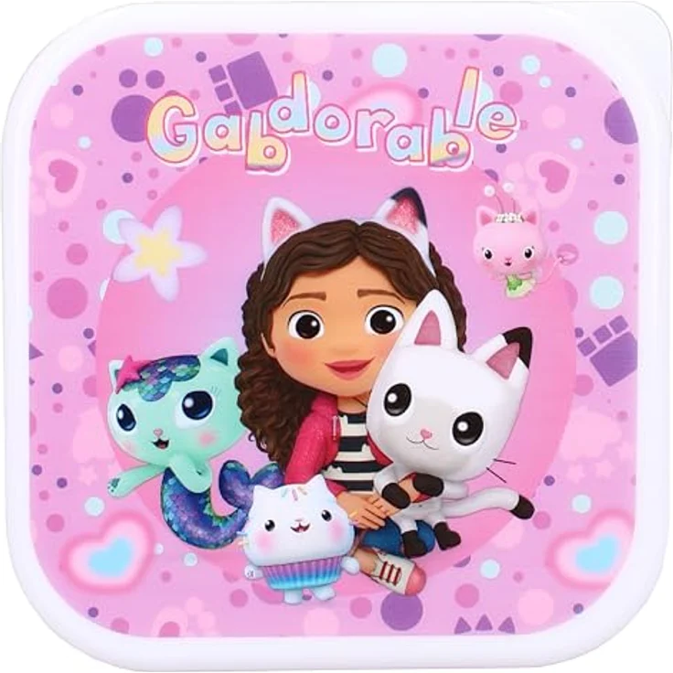 Gabby's Dollhouse 3-in-1 Lunchbox, Brotdose für Kinder mit 3 separaten Fächern, auslaufsicher und leicht zu reinigen, 12 cm x 12 cm x 6 cm – Bild 4