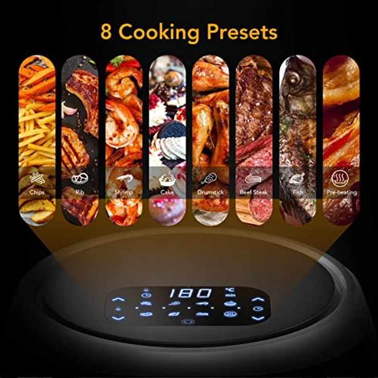 Heißluftfritteuse, Heissluftfritteuse onhe Öl 8L 1800W, Air Fryer mit Sichtfenster, Einstellbare Temperaturregelung, Digitalem LED-Touchscreen, 8 Programmen, Rezepte& Einfache Reinigung-Acekool FT2 – Bild 4
