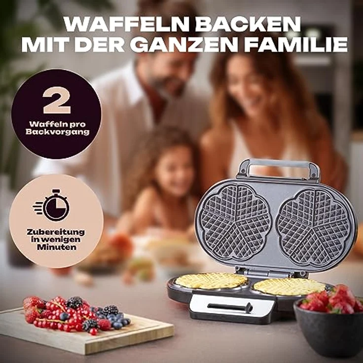 Clatronic Waffelautomat WA 3745, 2 Backflächen, stufenlos Einstellbarer Bräunungsgrad, Antihaftbeschichtung, Schwarz-Edelstahl – Bild 4