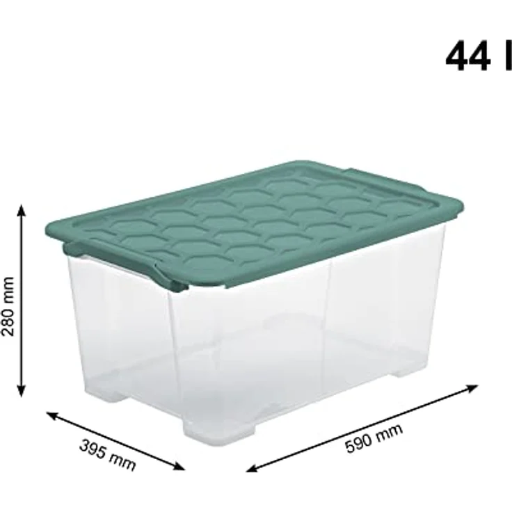 Rotho Evo Safe Keeping Aufbewahrungsbox 44l mit Deckel, lebensmittelechter Kunststoff (PP) BPA-frei, transparent/türkis, stapelbar, 59.0 x 39.5 x 28.0 cm – Bild 3
