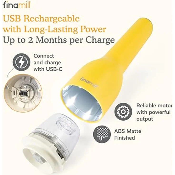 Finamill Gewürzmühle elektrische Gewürzmühle (wiederaufladbar) mit 2 FinaPods und einstellbarem Mahlgrad, BPA-frei, USB-Kabel enthalten – Bild 6