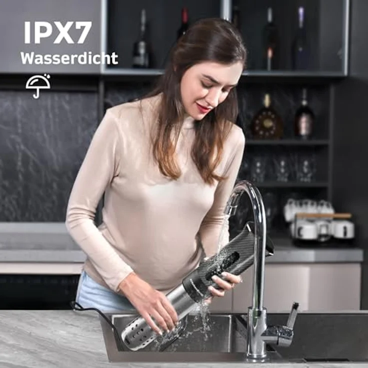 KitchenBoss Sous Vide Garer Stick WiFi, 1100W Präzisionskocher mit App-Steuerung, IPX7 wasserdicht, LED Touch Display, 40℃-90℃ Temperaturbereich – Bild 4