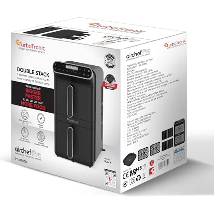 TurboTronic by Z-Line Heißluftfritteuse AF500D, 2460 W, 11 Liter Gesamtvolumen, Rapid Air-Technologie, fettarmes Frittieren ohne Öl – Bild 8