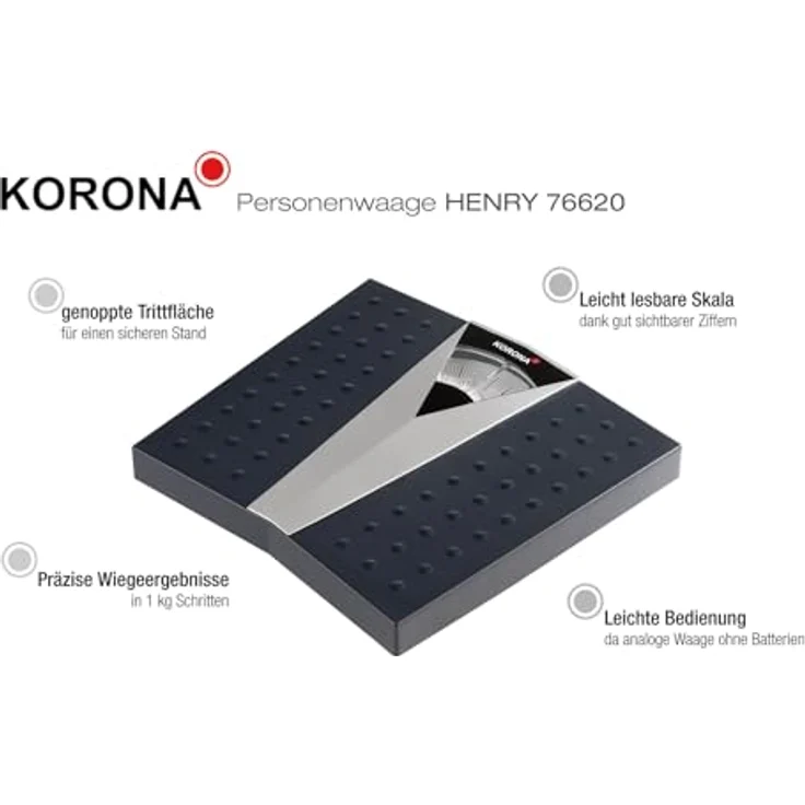 Korona 76620 Mechanische Personenwaage Henry in Grau, Präzise Körperwaage für Personen bis zu 130 kg, Analoge Waage – Bild 2