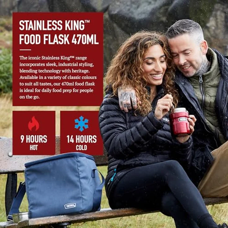 Thermos King Thermoskanne - Thermosflasche für Lebensmittel,0,47 l, Edelstahl, Rot – Bild 3