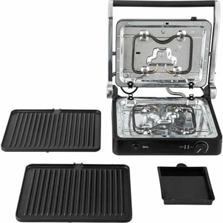 JATA JEGR1450 Panini Elektro-Grill, 2000 W, 180° Öffnung, geriffelte antihaftbeschichtete Platten, 29,6 x 21,8 cm, mit Fettauffangschale – Bild 4