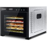COSORI Dörrautomat edelstahl, Food Dehydrator mit 50 Rezepte, 6 Edelstahl-Dörrtabletts, 3 Dörrgitter, große Fläche 0, m², 48 Std. Zeitschaltuhr, LED-Display (35°-75°C) und 650W, Schwarz, CP267-FD