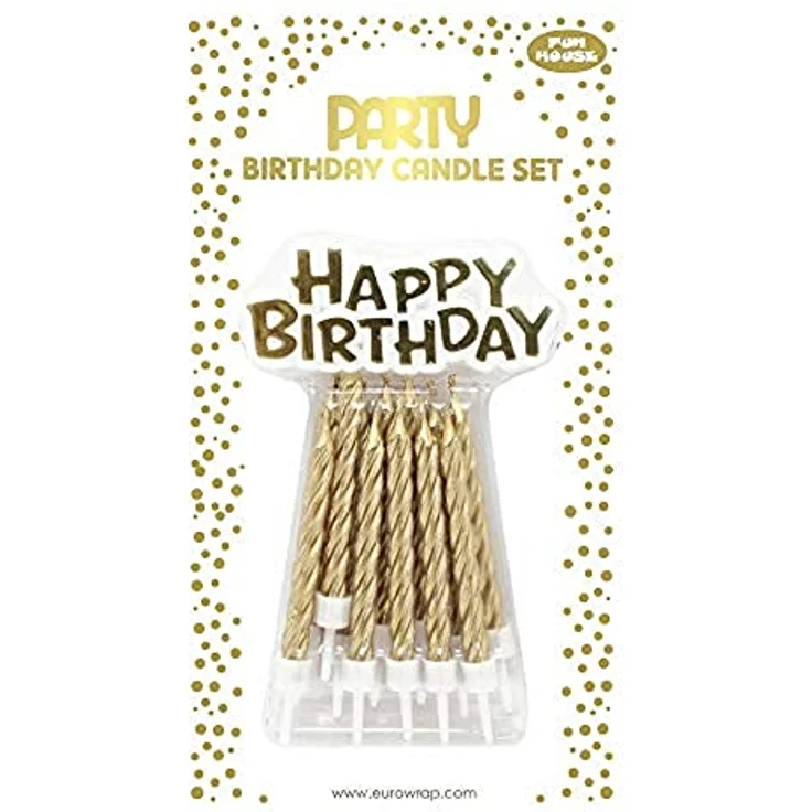 Clairefontaine 26577-SC - Set mit 12 Kerzen + 12 Kerzenhalter + Deko ''Happy Birthday'', Gold, 1 Set – Bild 1