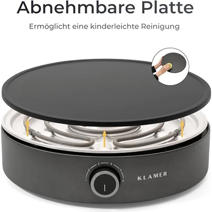 KLAMER Crepes Maker, Große Backfläche mit 33cm Ø, antihaftbeschichtete Platte, inkl. Teigverteiler und Wender aus Holz, Crepes Eisen für Crepes, Pancakes & Tortilla, 1500W – Bild 4