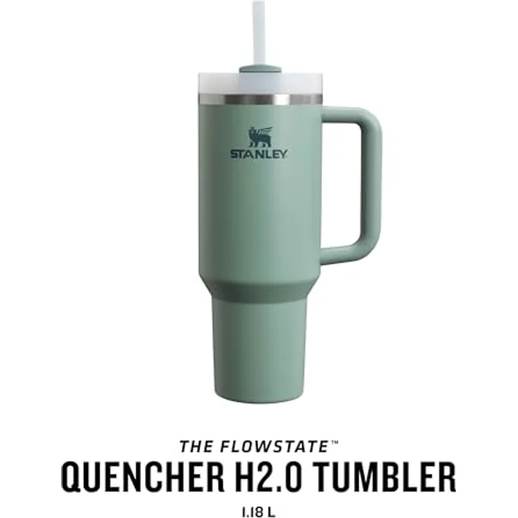 STANLEY Quencher H2.0 FlowState Trinkflasche mit Strohhalm 1.18L - Thermobecher Kühlt 11 Stunden - 48 Stunden Eisgekühlt Spülmaschinenfest - BPA Frei - Kaffeebecher To Go in Shale – Bild 3