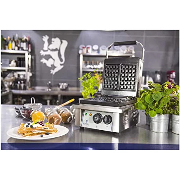 Royal Catering - Waffeleisen Waffelautomat (rechteckig, 37 x 32 x 50 cm, 2.000 W, 10 x 17 cm Waffel, 15 min Timer, Gusseisen & Emaille, Edelstahlgehäuse) Silber – Bild 5