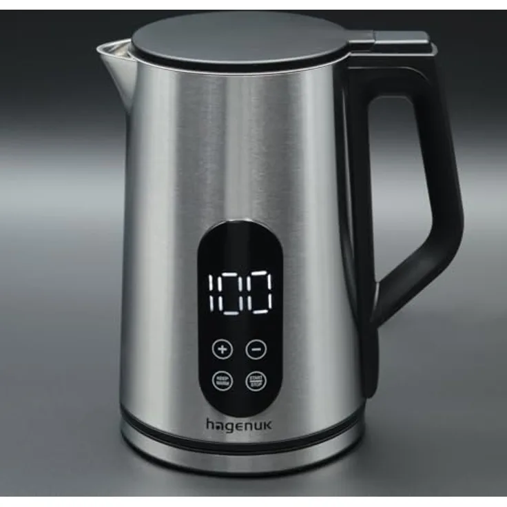 Hagenuk Digitaler Wasserkocher 1,7L 2200W mit Temperaturwahl in 10° Schritten, Cool-Touch-Gehäuse und integrierter Warmhaltefunktion